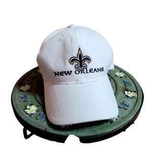New Orleans white one size fits all hat with Fleur De Lis on it